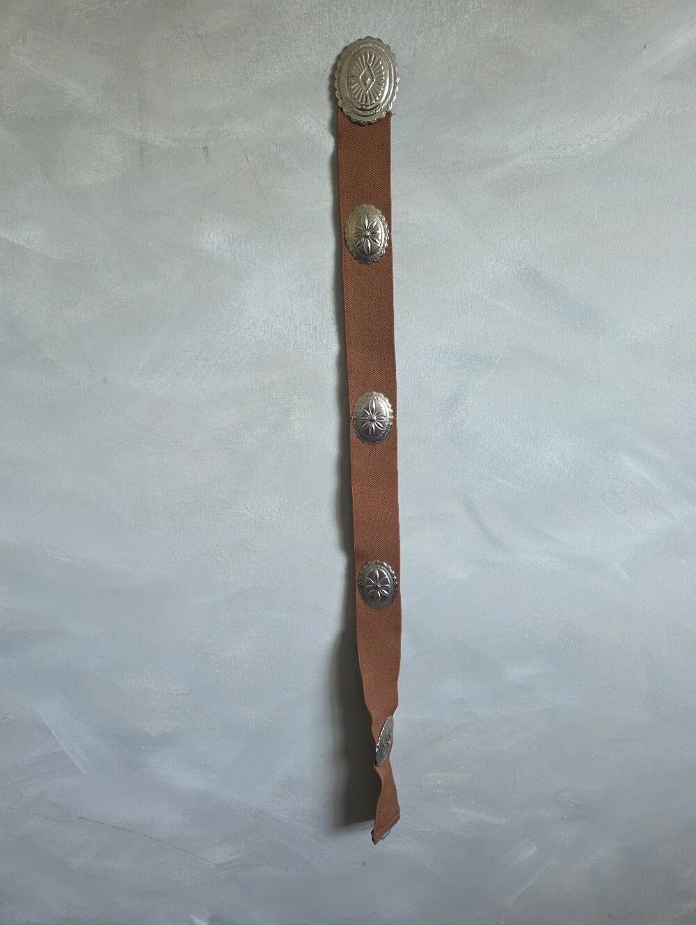 Western Style 5 Concho Tin Belt Brown Elastic Hook Eye Closure One Size